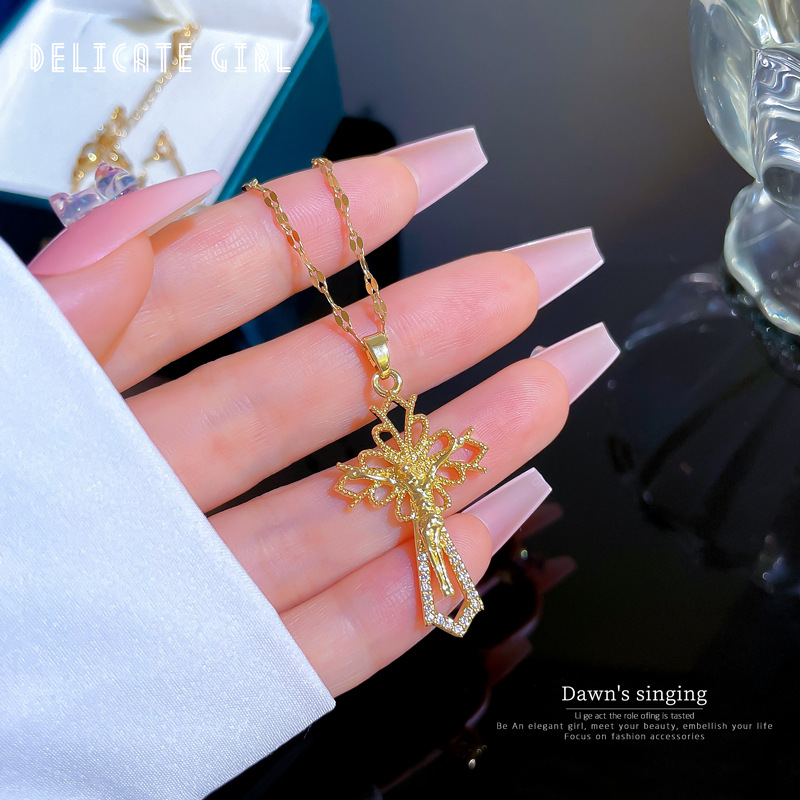 Collana a catena con micro diamanti per donna stile elegante_voghion.com