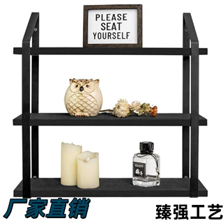 跨境铁木结合墙上置物架浴室厨房杂物收纳咖啡厅奶茶店装饰架