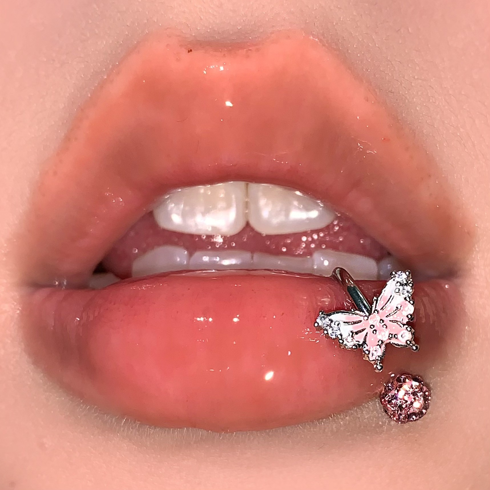 Labret stud lip piercing jewelry styling detail