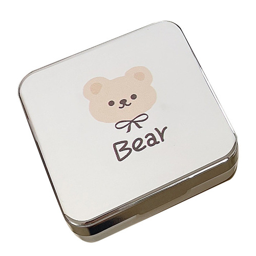 ins Korean style simple contact lens box shiny electroplated bear cute companion care contact lens box portable wholesale