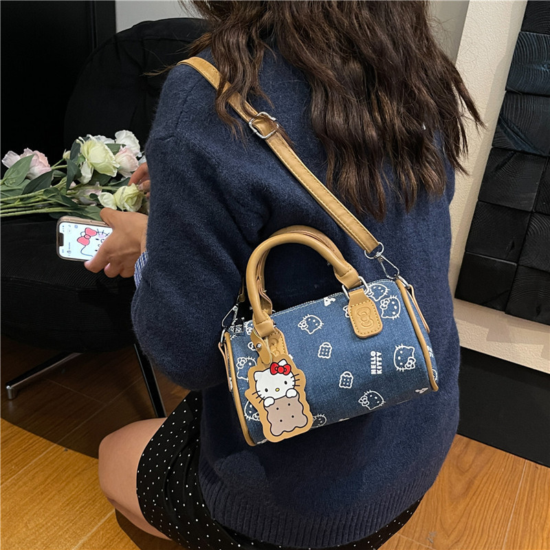 Hellokitty Hello Kitty Denim Bowling Bag Hello Kt Satchel Crossbody Boston Bag Gift Bag