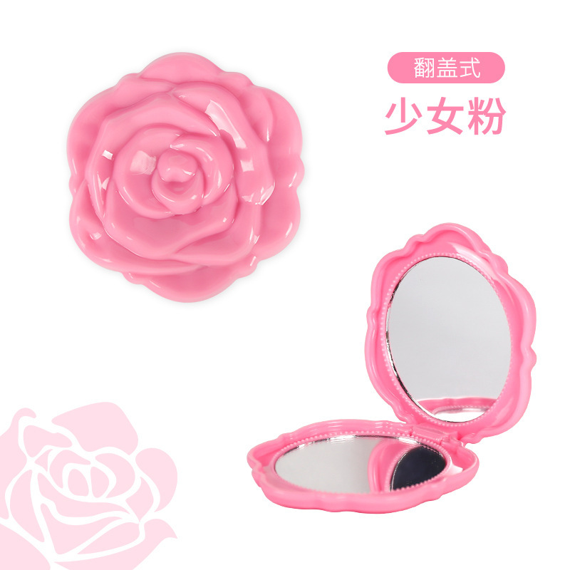 Espejo pequeño de rosa, espejo de maquillaje de doble cara para niñas, espejo plegable portátil, mini espejo de aumento abatible, espejo cuadrado
