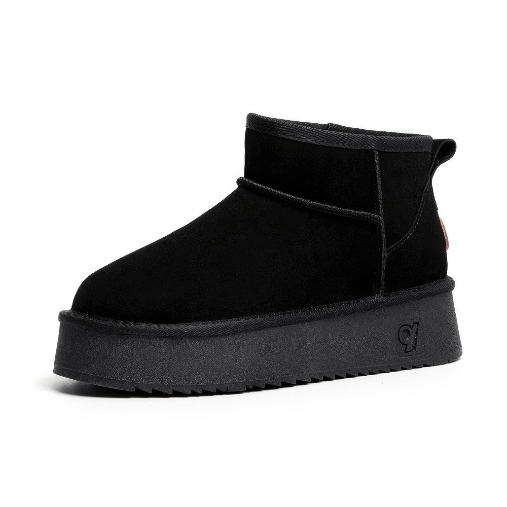 Botas de nieve de invierno de lana de mujer con cachemira de piel de vaca con base gruesa anti-deslizante y alta calentamiento botas de algodón zapatos de algodón