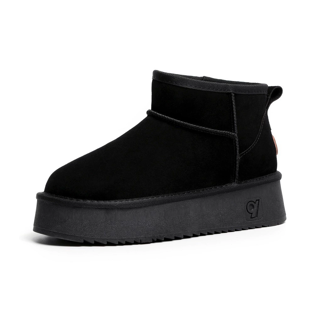 Winter fleece leather non-slip high keep warm boots platform