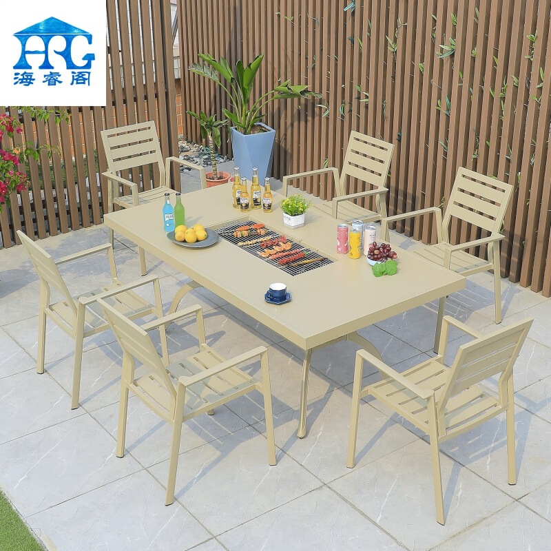 Outdoor barbecue table and chair Nordic style barbecue table household barbecue oven electric carbon double examination table courtyard aluminum alloy table and chair Outdoor barbecue table and chair Nordic style barbecue table household barbecue oven electric carbon double examination table courtyard aluminum alloy table and chair