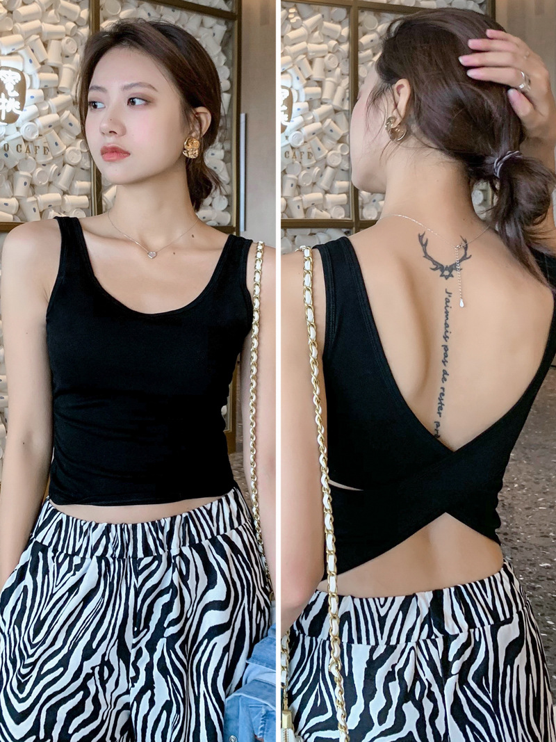 Douyin con almohadilla para el pecho, ropa interior deportiva, hermosa honda trasera, chaleco pequeño popular de celebridades de Internet para mujer, ropa exterior de verano, parte inferior de trbottomía para mujer