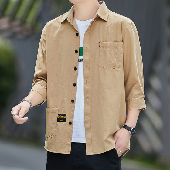 Loosen Summer Seven-point Sleeve Shirt Men's Casual Workwear Short-sleeved Shirt Mid-sleeved Jacket