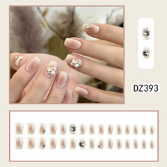 純欲可愛穿戴甲短款奶白腮紅指甲貼珍珠水鑽堆鑽美甲甲片