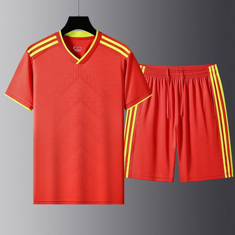 Traje deportivo de mangas cortas de verano grande hombre ropa deportiva casual tres barras ropa de correr rápida secado ropa de entrenamiento de camiseta de cuello V