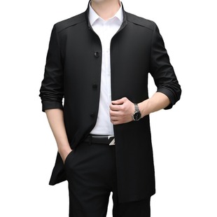 Fashionable Stand-Up Collar Long-Sleeved Windbreaker for Men 2023 Spring & Fall Korean Style Simple and Versatile Mid-Length Pure Color Cardigan Jacket