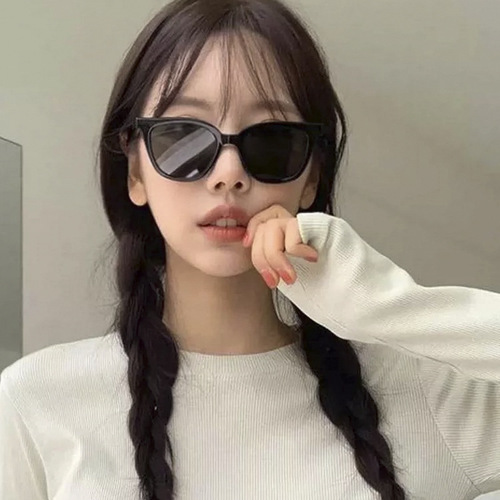 2024 New GM Black Frame Green Tint Women's Sunglasses with Advanced Feel and Instagram Trendy Style, Large Face Slimming Sun Glasses