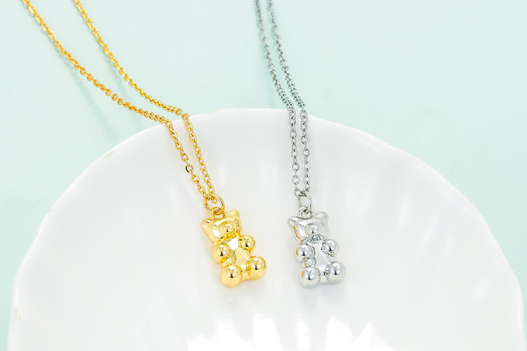 Wedding, Travel Occasion Copper Material Fashion Retro Mini Bear Solid Color Copper Necklace Wholesale Nihaojewelry