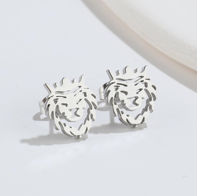 Fashion Lion Titanium Steel Plating Ear Studs 1 Pair