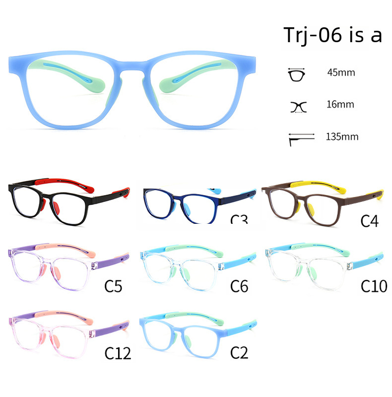2021新款防藍光兒童可拆卸硅膠軟腿鼻托鏡架平光鏡可配近視TRJ-06