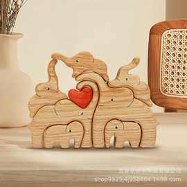 温馨一家人母子象套装家居装饰木质拼图大象小象实木摆件