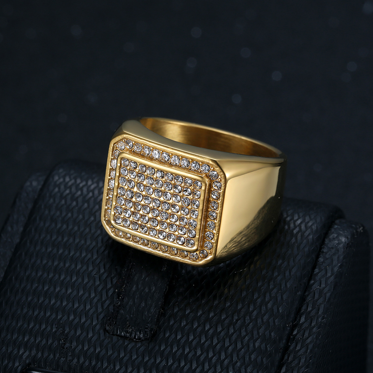 Square Pattern Unisex Gender Hip-hop Retro Square Titanium Steel Inlay Zircon Unisex Rings