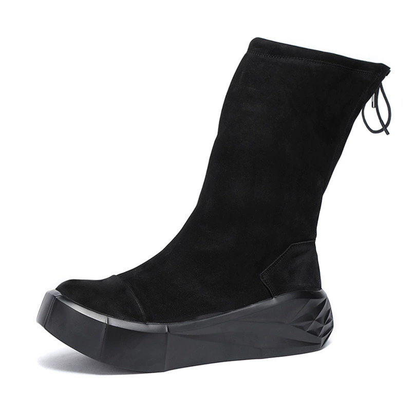 Модные брендовые сапоги средней посадки, мужские туфли на толстой подошве, Ретро Матовая кожа, поднятые на молнии, производители модных сапог от имени волос