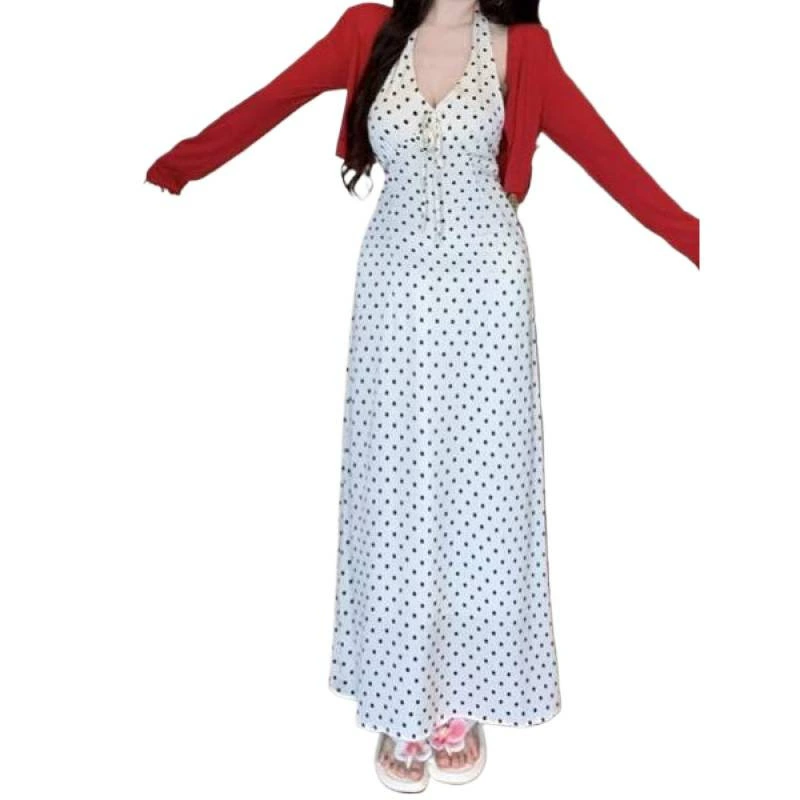 Retro red cardigan, summer jacket, dress, set
