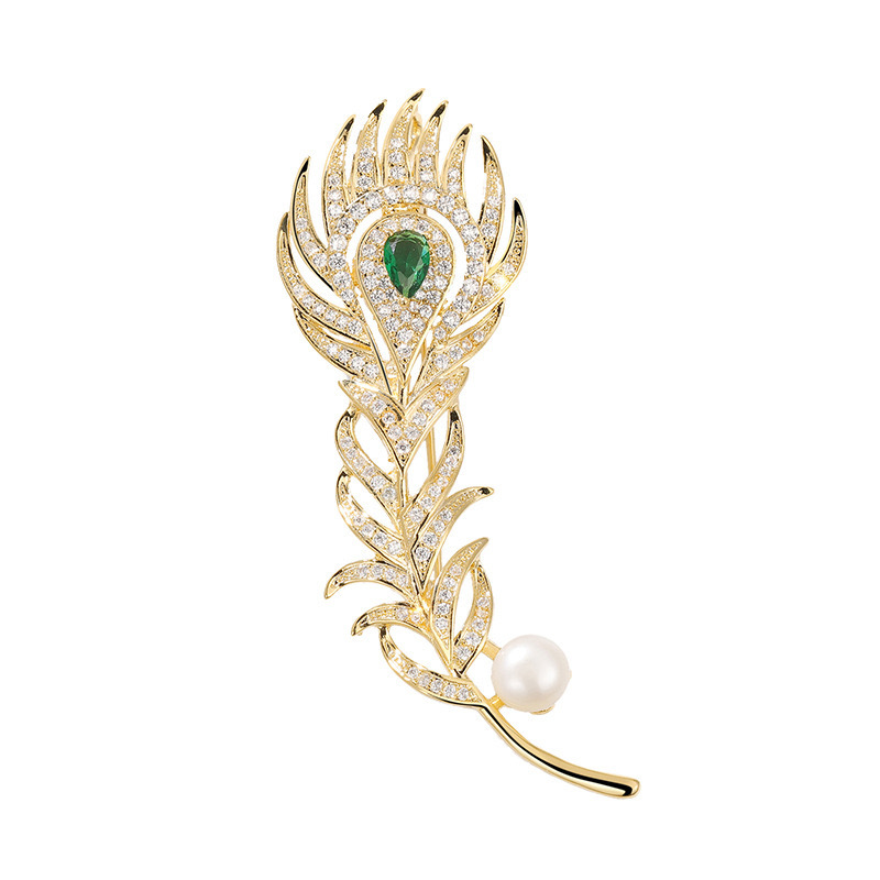 Retro Vintage Style Pin Leaf Peacock Colorful Alloy Feather Zircon Unisex Corsage display picture 9