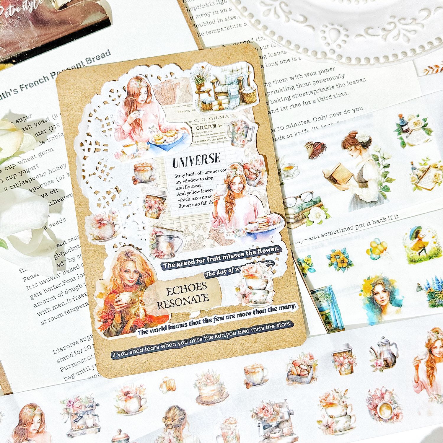 You Butterfly Fantasy Realm Series Retro Flower Personaje Tema Tapicera de cuentas a mano Conjunto de cinta de cuentas a mano Diy Decoración de cuentas a mano Pegatinas de collage