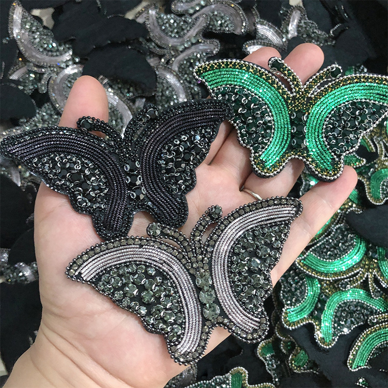 新款 粘水钻多色蝴蝶布贴辅料服装包包鞋帽装饰DIY手工制作