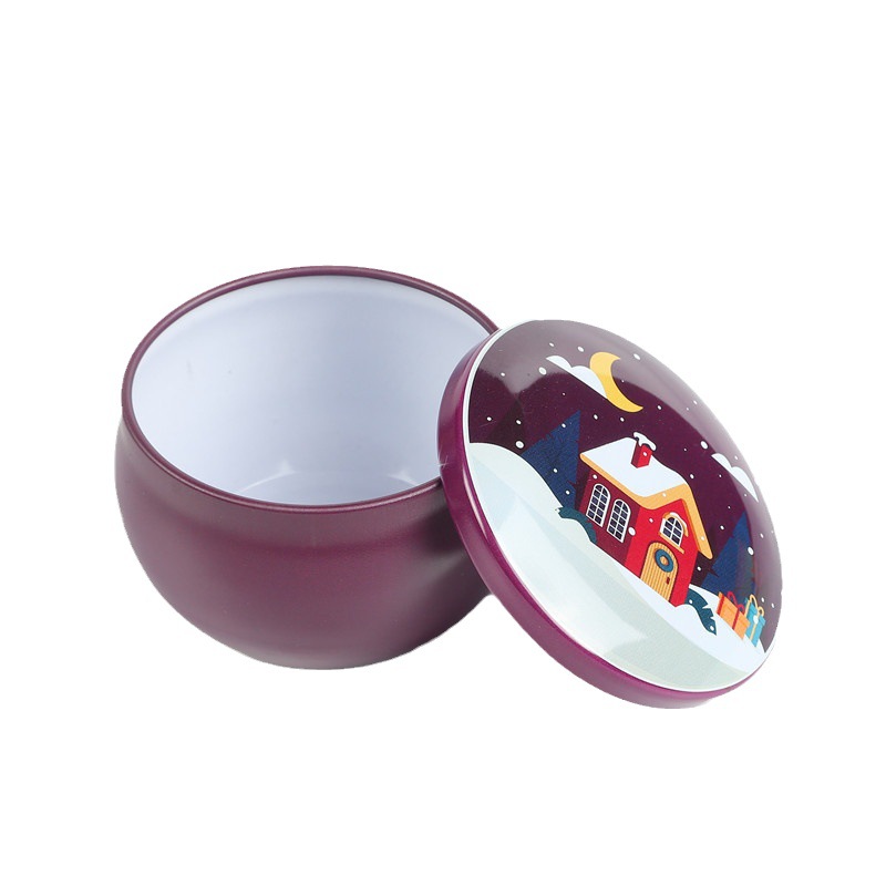 Navidad vela redonda tarro de hierro aromaterapia 2,2 oz tarro de hojalata en stock Festival de Navidad aromaterapia vela tarro 70g