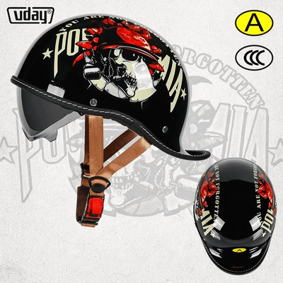 Motosiklet kaskı (dəbilqə) – four seasons motorcycle safety helmet - bright-black-red-army-soul-m-head-circumference-52-54cm-transparent-black-tea-lenses