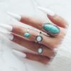 Ethnic retro turquoise fashionable ring, set, ethnic style, 8 pieces