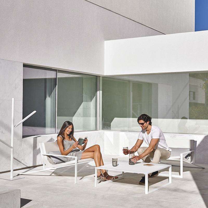 Sofá al aire libre minimalista nórdico combinación de asientos de acero inoxidable patio al aire libre jardín ocio impermeable muebles de protección solar