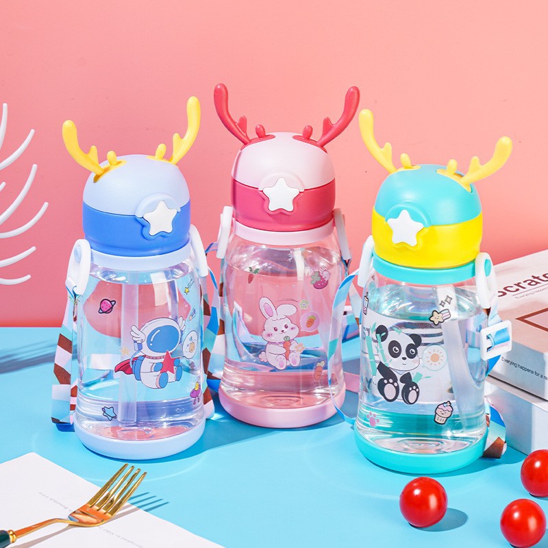 Cartoon Plastic Antlers Kids Bounce Straw Cup Ideas deportivas lindas portables Baby Kettle