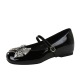 839-H118 French style round toe rhinestone bow decoration, shallow mouth, straight strap, internally raised patent leather single shoes, women's shoes