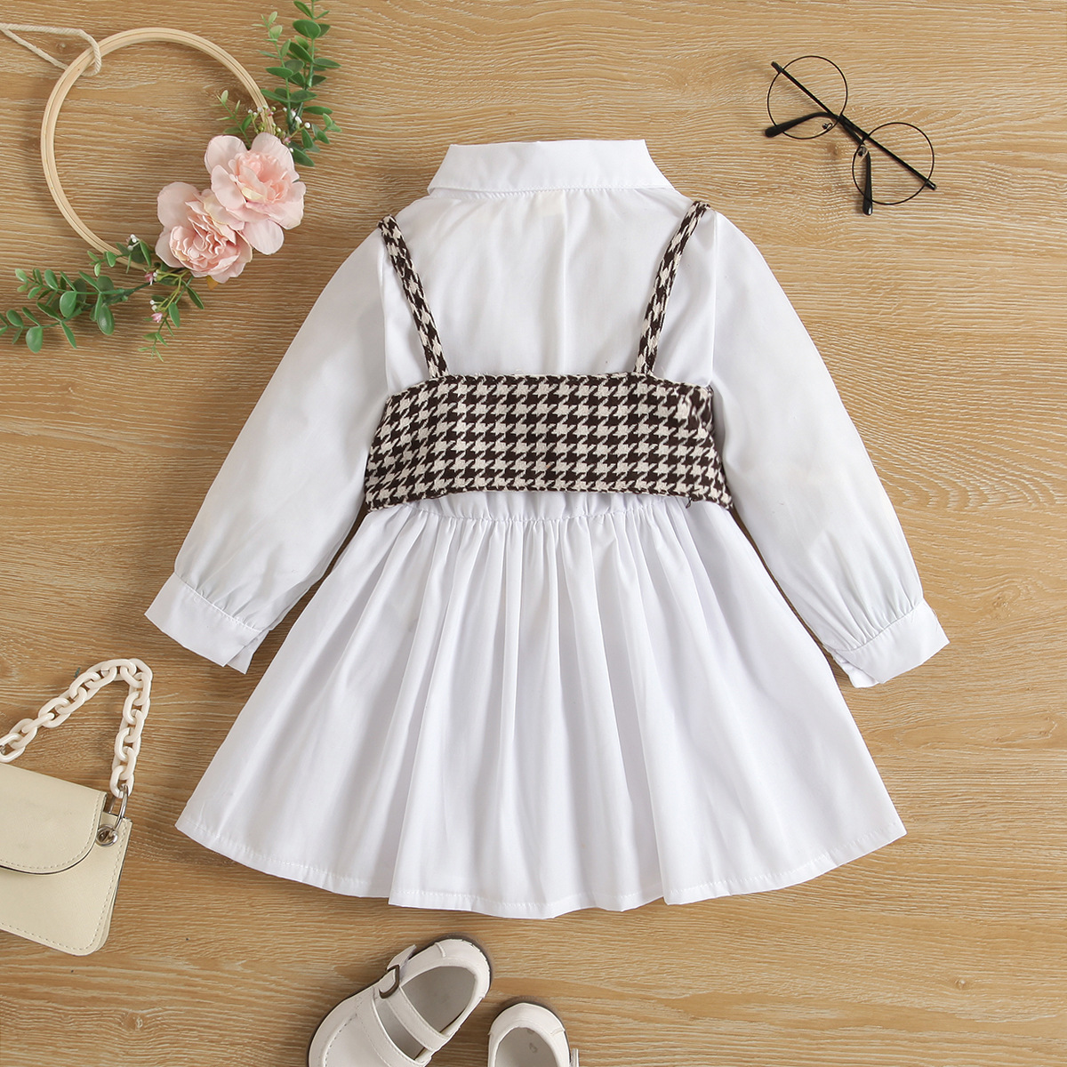 Mädchen Kleid Set Mit Weste Im Hahnentrittmuster Für Kinder_voghion.com