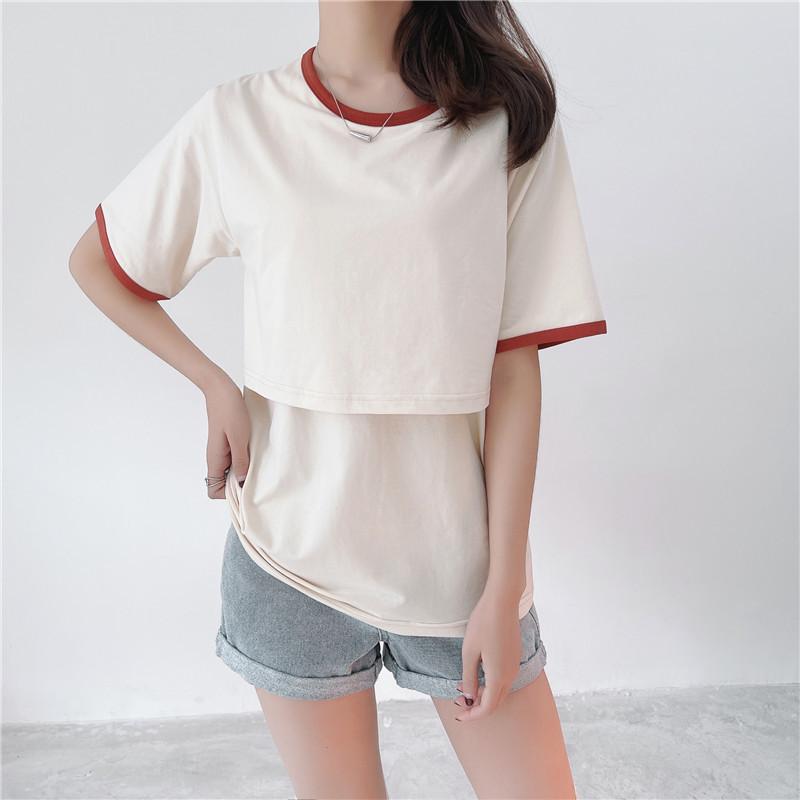 95 % Baumwolle, Umstands-Mutter-Still-T-Shirts, Stillen, Schwangerschaft, Rundhalsausschnitt, kurze Ärmel, Out Wear Still-T-Shirt – Detail 19