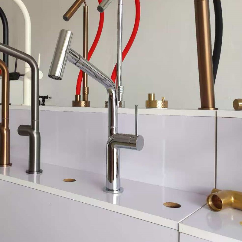 Cross-Border Popular European and American Style Pure Copper Electroplated Kitchen Pull-Out Faucet Hot and Cold Sink Anti-Splash Kitchen Faucet