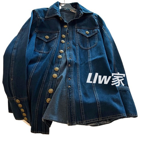 Heavy Industry Denim ~ Metal Button Denim Jacket for Women 2025 Autumn Single Button Long Sleeve Top for Petite Women