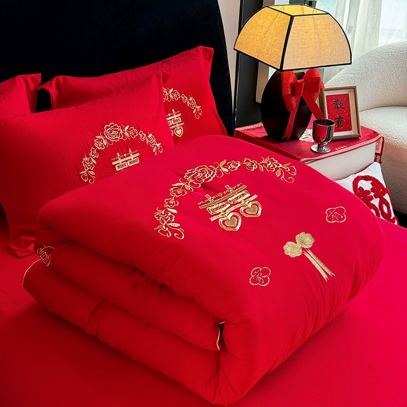 Свадебное красное одеяло, свадебное одеяло, двойной стежок 4kg утолщенное осенне-зимнее одеяло для свадебной комнаты, универсальное для всех сезонов