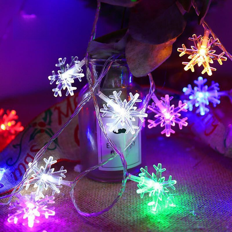 LED snowflake light string Christmas decoration small lights holiday hanging lights flashing lights Holy battery box