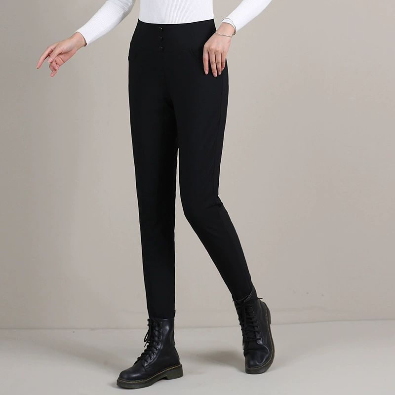 Теплые бархатные зимние брюки с пухом, высокий пояс, slim fit, гусиное перо