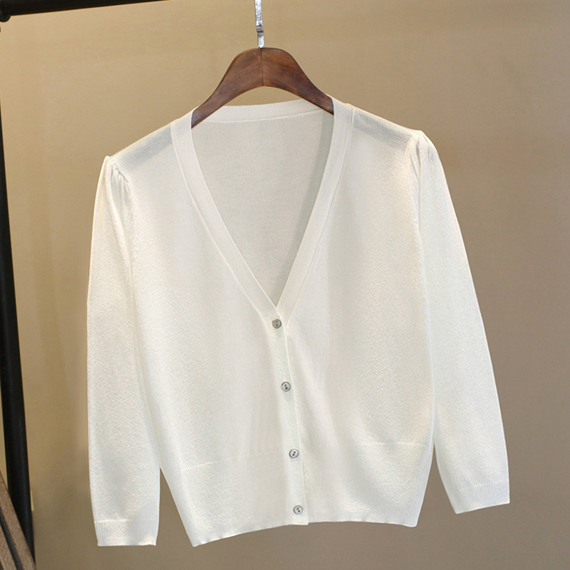 Shawl Summer Thin Ice Silk Knitted Cardigan Women's Short Jacket Air-Conditioning Shirt Sun Protection Outer Skirt Top