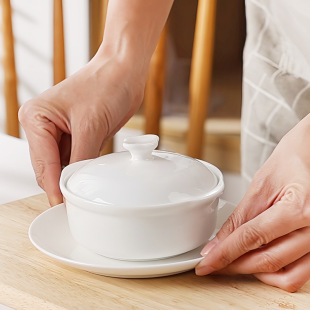 Jingdezhen Household Water-Proof Double-Eared Steamed Egg Bowl Small Stew Pot Ceramic Creative Bone China Shark Wings Stew Bird's Nest Pot