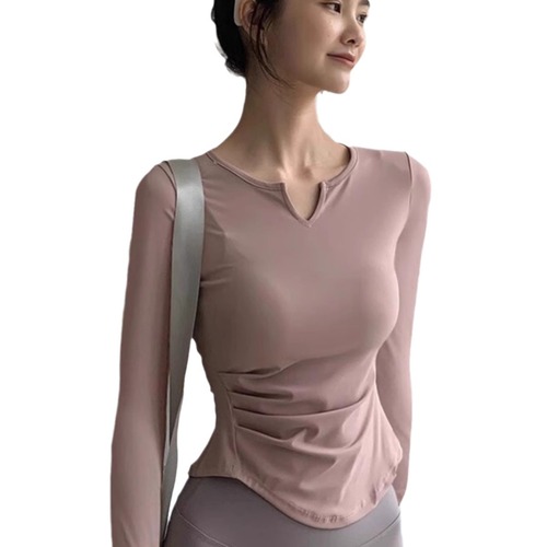 Women's V-neck Elastic Quick-dry Yoga Top Professional Training Long-sleeve T-shirt Slim Fit Fitness Clothing Spring and Summer