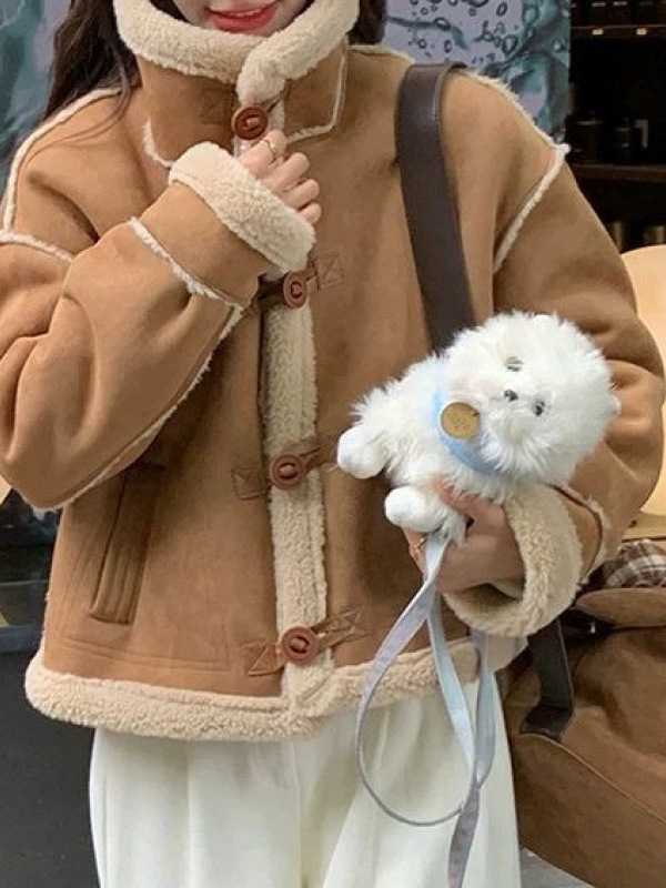 한국 스타일 모피 원피스 모방 양고기 양모 코트 여성 2025 년 겨울 신식 쇼트 스웨이드 코트 (세로 칼라 포함)