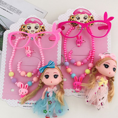 Cute Barbie Doll Children's Necklace Jewelry Set Girls Princess Hair Accessories Pearl Necklace Bracelet Wholesale