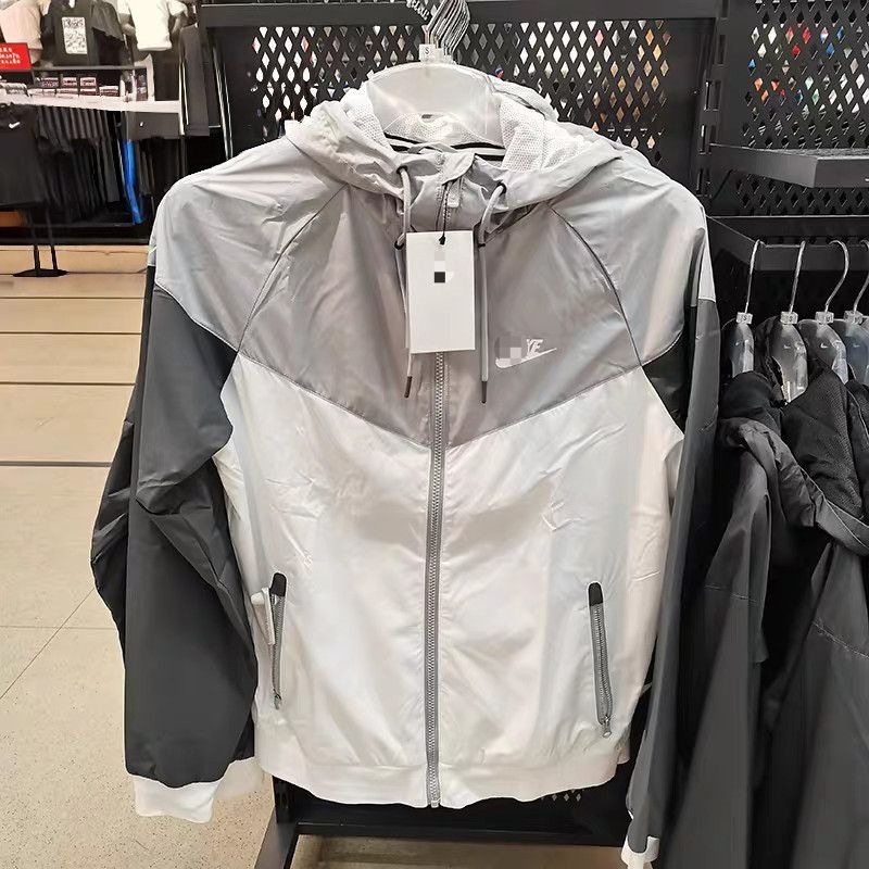 Spring and Autumn Cross-Border Sports Jacket Embroidered Color-Block Loose Casual Unisex Running Woven Hooded Sun Protection Wholesale