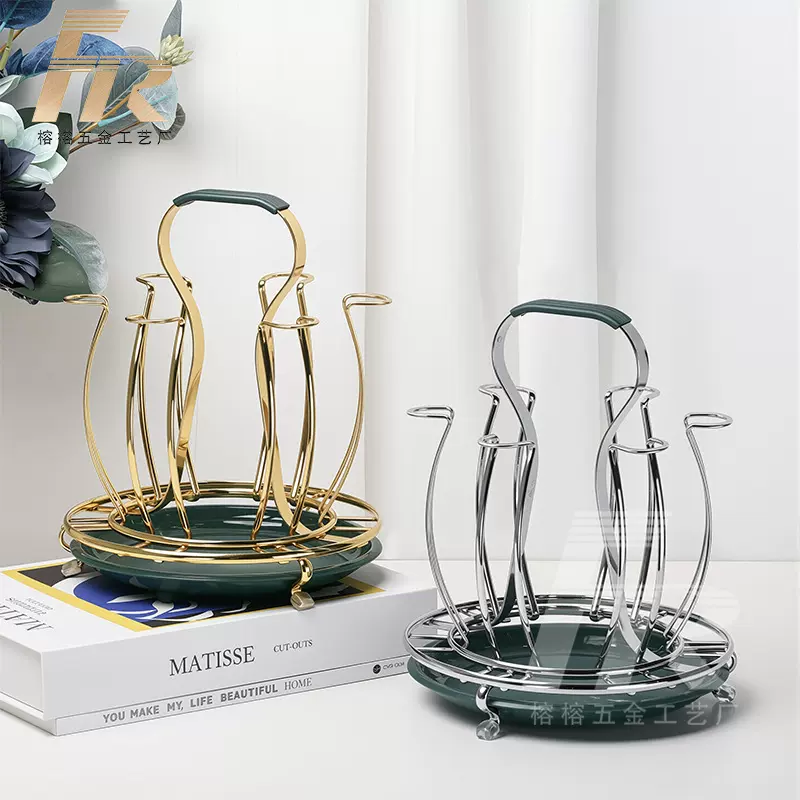 铁艺圆鼓形水杯架厨房玻璃杯沥水茶杯水具收纳架置地杯架沥水设计