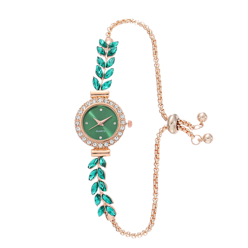 Nueva hoja de moda Correa fina diamante redondo reloj de mujer pull-out ajustable reloj de pulsera reloj de cuarzo de mujer al por mayor