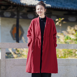 2025 Winter New Style Chinese Zen Style V Neck Long Cotton Coat New Chinoiserie Retro Buckle Hand-Wound Thickeneded Cotton Coat