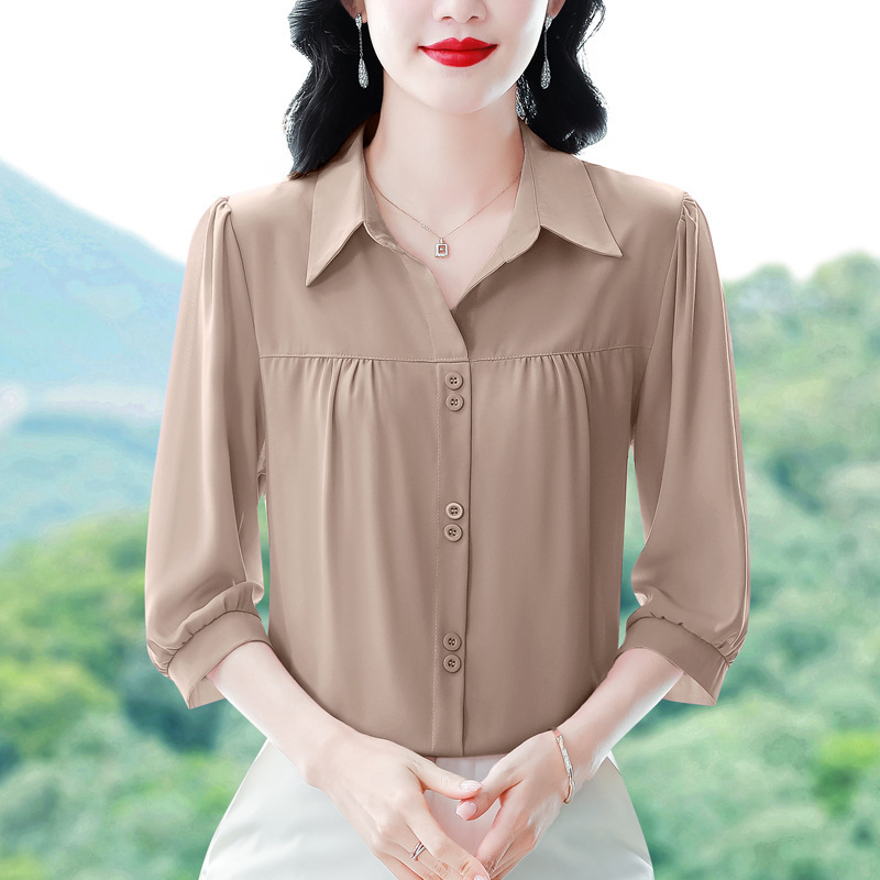 Three-Quarter Sleeve Shirt for Women, Summer 2026 New Fashion Stylish Versatile Silk Blouse for Moms Three-Quarter Sleeve Shirt for Women, Summer 2026 New Fashion Stylish Versatile Silk Blouse for Moms