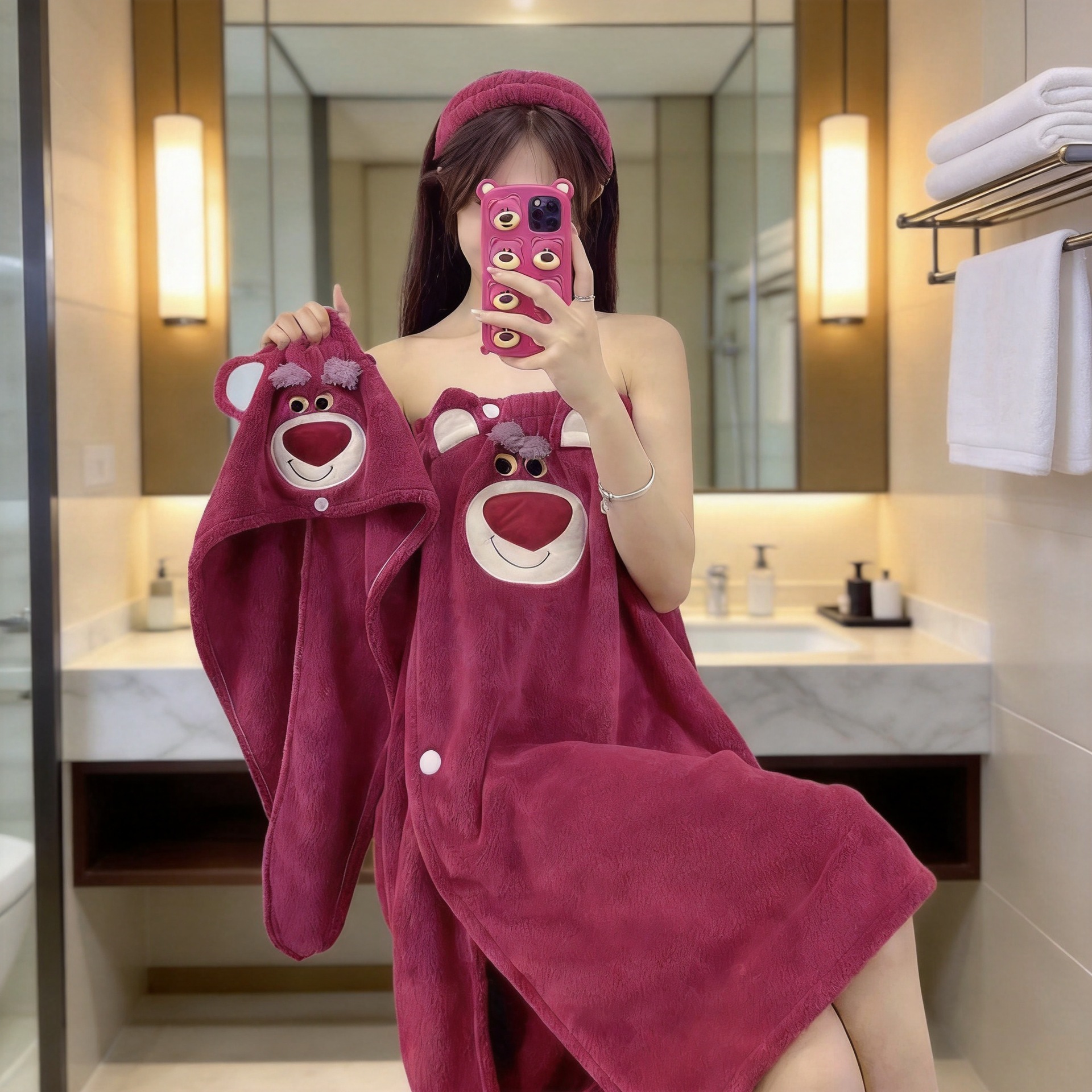 대형 눈돌이 캐릭터 목욕타월, 착용 가능하고 감싸도 되는 흡수성 목욕가운, 헤어드라이캡, 헤어밴드, 대형 타월, 만화 목욕스커트, 제조업체 도매