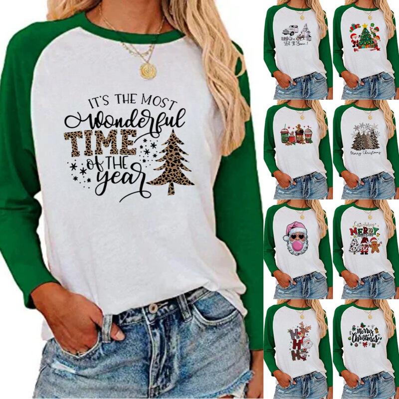 Christmas Women's Long-Sleeved Cross-Border European and American Aliexpress Amazon Shopee Tops Printed Family Party T-Shirts Christmas Women's Long-Sleeved Cross-Border European and American Aliexpress Amazon Shopee Tops Printed Family Party T-Shirts